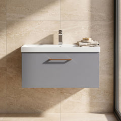 [BFLE2225AH019] Bramshall Wall Hung 1 Drawer Vanity Unit with Mid-Edge Ceramic Basin 800mm - Studio Shot