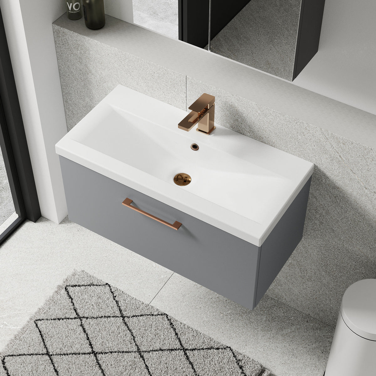 [BFLE2225AH1516] Bramshall Wall Hung 1 Drawer Vanity Unit with Mid-Edge Ceramic Basin 800mm - Lifestyle 2