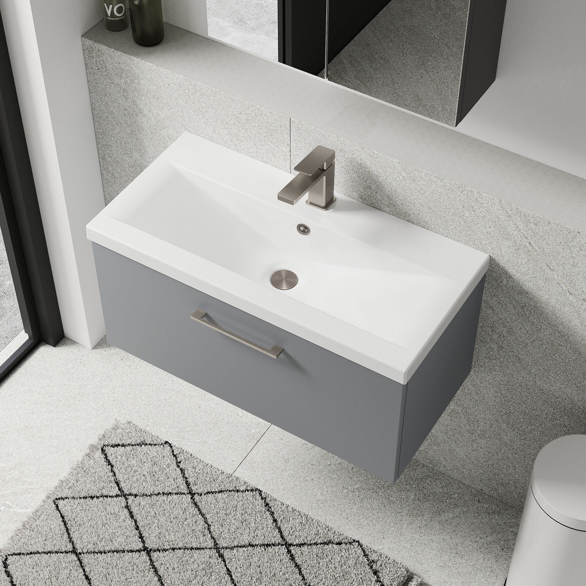 [BFLE2225AH716] Bramshall Wall Hung 1 Drawer Vanity Unit with Mid-Edge Ceramic Basin 800mm - Lifestyle 2