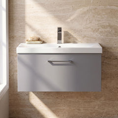 [BFLE2225AH716] Bramshall Wall Hung 1 Drawer Vanity Unit with Mid-Edge Ceramic Basin 800mm - Studio Shot