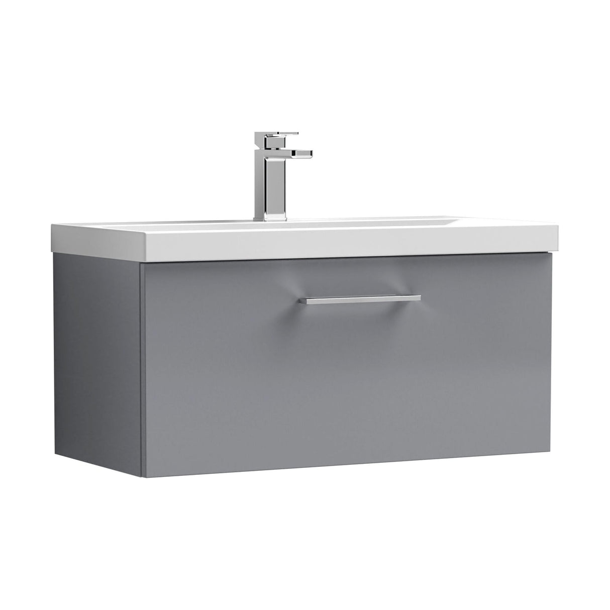 [BFLE2225A] Bramshall Wall Hung 1 Drawer Vanity Unit with Mid-Edge Ceramic Basin - Choice of Colour, Handle Finish and Size - Cutout