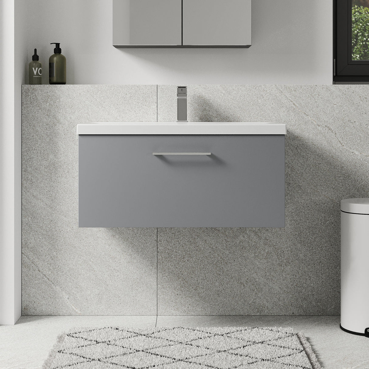 [BFLE2225A] Bramshall Wall Hung 1 Drawer Vanity Unit with Mid-Edge Ceramic Basin - Choice of Colour, Handle Finish and Size - Lifestyle 1