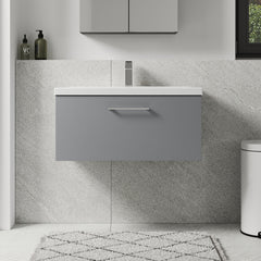 [BFLE2225A] Bramshall Wall Hung 1 Drawer Vanity Unit with Mid-Edge Ceramic Basin - Choice of Colour, Handle Finish and Size - Lifestyle 1