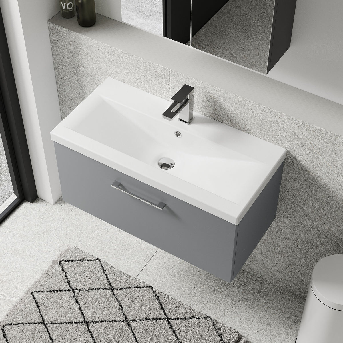 [BFLE2225A] Bramshall Wall Hung 1 Drawer Vanity Unit with Mid-Edge Ceramic Basin 800mm - Lifestyle 2