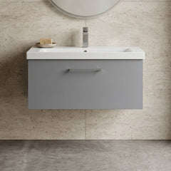 [BFLE2225A] Bramshall Wall Hung 1 Drawer Vanity Unit with Mid-Edge Ceramic Basin - Choice of Colour, Handle Finish and Size - Silo