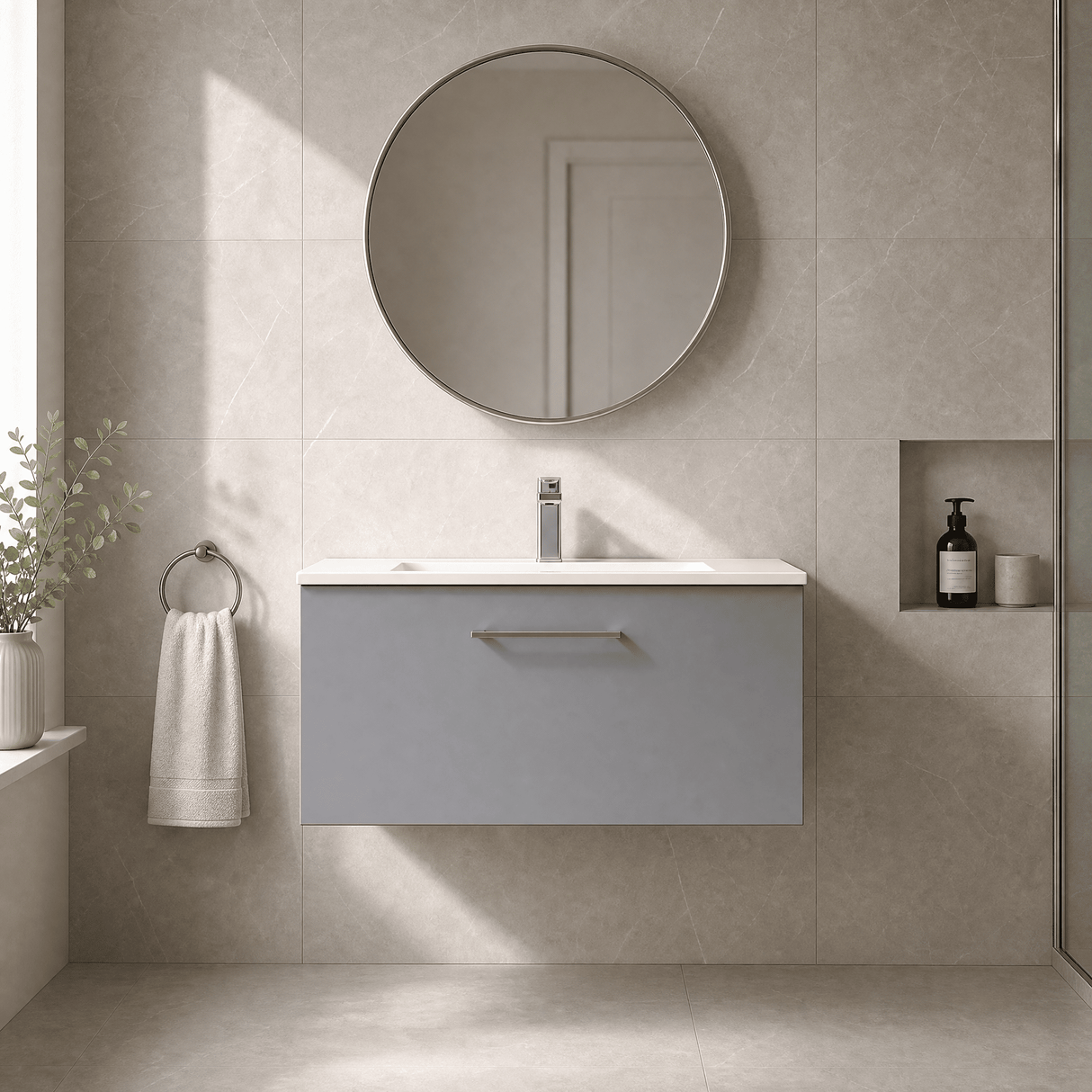[BFLE2225B] Bramshall Contemporary 1 Soft Close Drawer Wall Hung Vanity Unit, Choice of Size/Basin Type/Colour - Silo