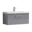 [BFLE2225D] Balterley  Contemporary Bathroom 1 Soft Close Drawer & Thin-Edge Wall Hung Vanity Unit Basin, Satin Grey, 800mm - Cutout