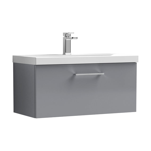 [BFLE2225D] Balterley  Contemporary Bathroom 1 Soft Close Drawer & Thin-Edge Wall Hung Vanity Unit Basin, Satin Grey, 800mm - Cutout
