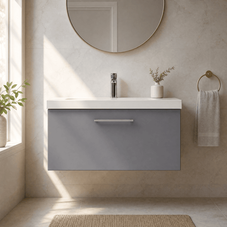 [BFLE2225D] Bramshall Contemporary 1 Soft Close Drawer Wall Hung Vanity Unit, Choice of Size/Basin Type/Colour - Silo