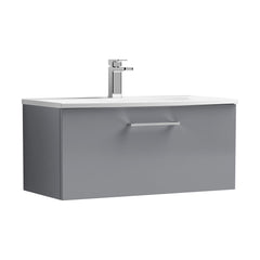 [BFLE2225G] Balterley  Modern Bathroom Wall Hung 1 Soft Close Drawer Vanity Unit & Curved Basin, Satin Grey, 800mm - Cutout