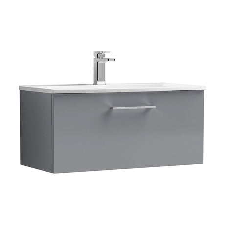 [BFLE2225G] Balterley  Modern Bathroom Wall Hung 1 Soft Close Drawer Vanity Unit & Curved Basin, Satin Grey, 800mm - Cutout