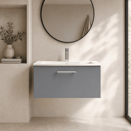 [BFLE2225G] Bramshall Contemporary 1 Soft Close Drawer Wall Hung Vanity Unit, Choice of Size/Basin Type/Colour - Silo