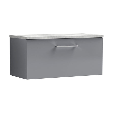 [BFLE2225LBG] Balterley Level 800mm Wall Hung Single Drawer Vanity Unit with Laminate Worktop for Stylish Compact Bathroom Storage - Satin Grey - Cutout