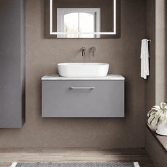 [BFLE2225LBG] Bramshall Contemporary 1 Drawer Wall Hung Vanity Unit with Bellato Grey Laminate Worktop, Choice of Size and Colour