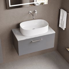 [BFLE2225LBG] Bramshall Contemporary 1 Drawer Wall Hung Vanity Unit with Bellato Grey Laminate Worktop, Choice of Size and Colour