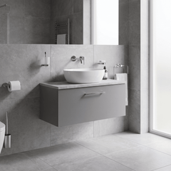 [BFLE2225LBG] Bramshall Contemporary 1 Drawer Wall Hung Vanity Unit with Bellato Grey Laminate Worktop, Choice of Size and Colour