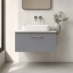 [BFLE2225LBG] Bramshall Contemporary 1 Drawer Wall Hung Vanity Unit with Bellato Grey Laminate Worktop, Choice of Size and Colour - Silo