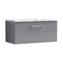 [BFLE2225LCM] Balterley Level 800mm Wall Hung 1 Drawer Vanity Unit with Laminate Worktop for Stylish Modern Bathroom Storage - Satin Grey - Cutout