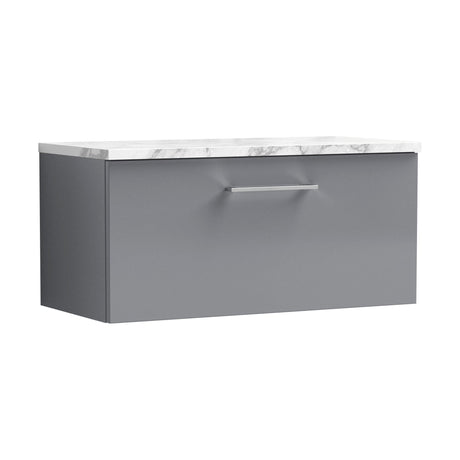 [BFLE2225LCM] Balterley Level 800mm Wall Hung 1 Drawer Vanity Unit with Laminate Worktop for Stylish Modern Bathroom Storage - Satin Grey - Cutout
