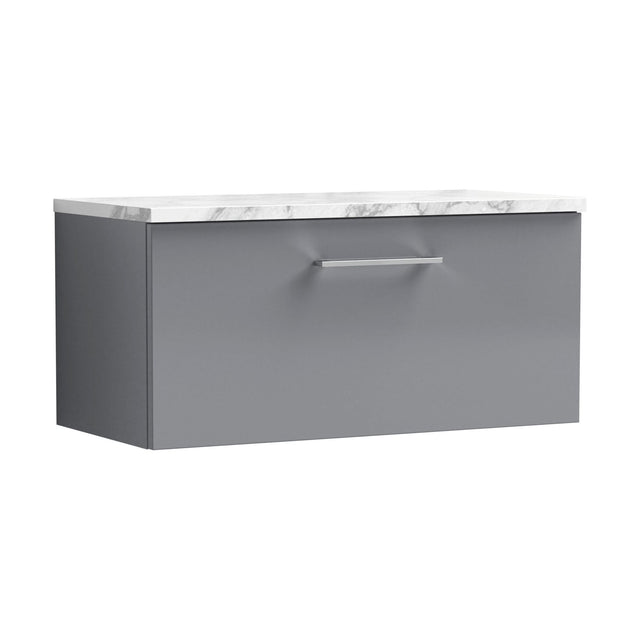 [BFLE2225LCM] Balterley Level 800mm Wall Hung 1 Drawer Vanity Unit with Laminate Worktop for Stylish Modern Bathroom Storage - Satin Grey - Cutout