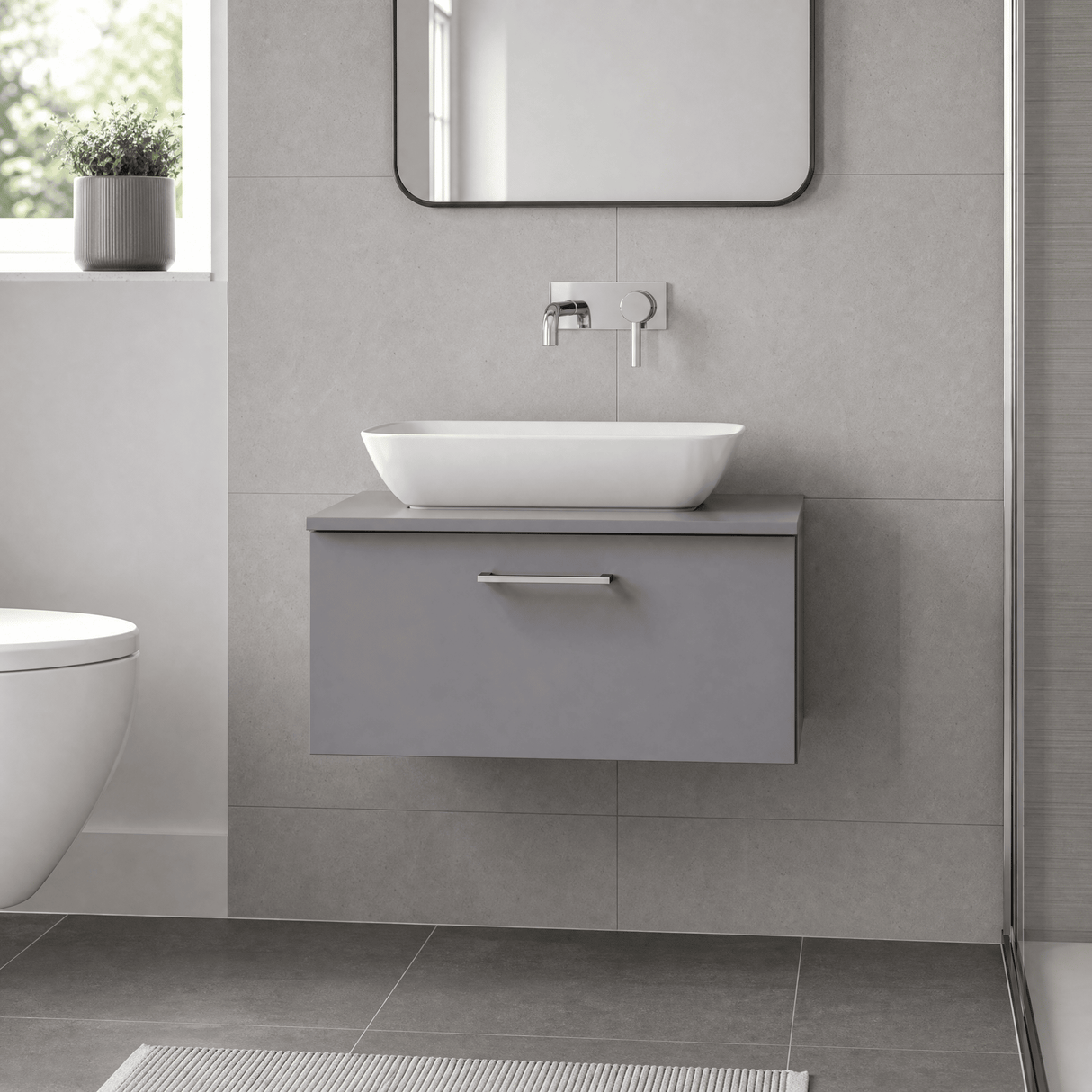 [BFLE2225W] Bramshall Contemporary 1 Soft Close Drawer Wall Hung Vanity Worktop Unit, Choice of Size/Colour