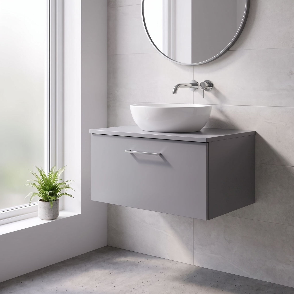 [BFLE2225W] Bramshall Contemporary 1 Soft Close Drawer Wall Hung Vanity Worktop Unit, Choice of Size/Colour