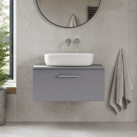 [BFLE2225W] Bramshall Contemporary 1 Soft Close Drawer Wall Hung Vanity Worktop Unit, Choice of Size/Colour - Silo