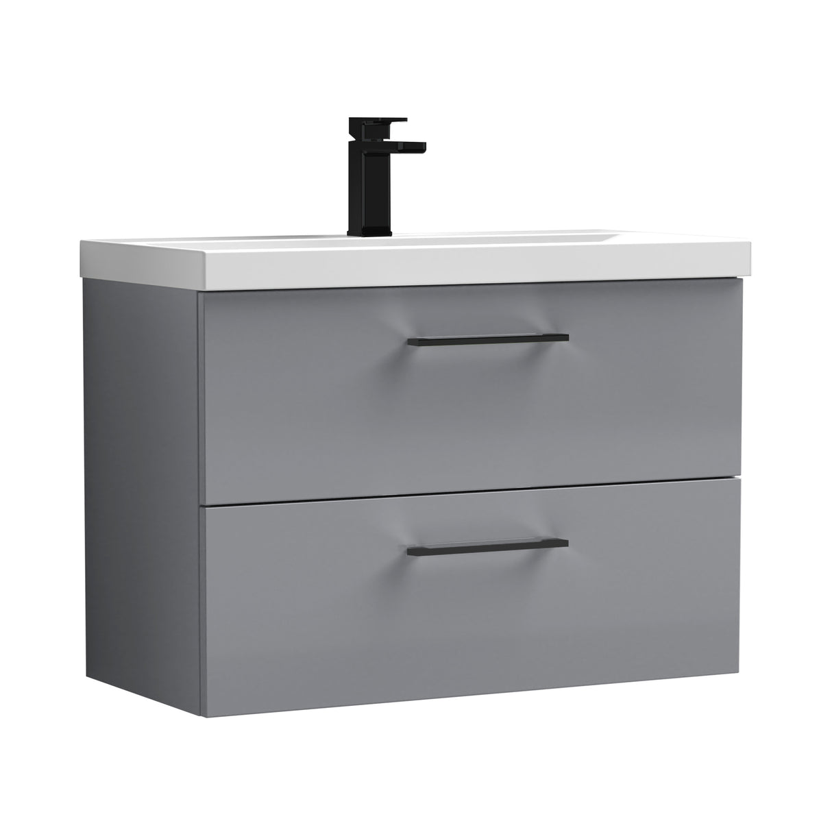 Wall Hung 2 Drawer Vanity Unit with Mid-Edge Ceramic Basin - Choice of Colour, Handle Finish and Size