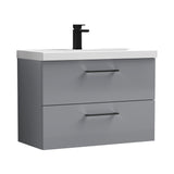 Wall Hung 2 Drawer Vanity Unit with Mid-Edge Ceramic Basin - Choice of Colour, Handle Finish and Size