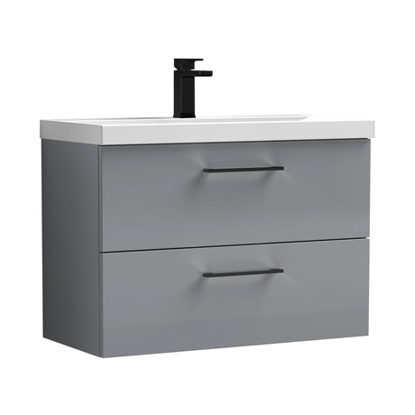 Wall Hung 2 Drawer Vanity Unit with Mid-Edge Ceramic Basin - Choice of Colour, Handle Finish and Size