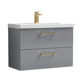 Wall Hung 2 Drawer Vanity Unit with Mid-Edge Ceramic Basin - Choice of Colour, Handle Finish and Size