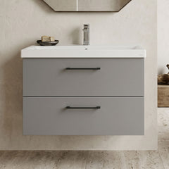 [BFLE2226AH716] Bramshall Wall Hung 2 Drawer Vanity Unit with Mid-Edge Ceramic Basin - Choice of Colour, Handle Finish and Size - Silo