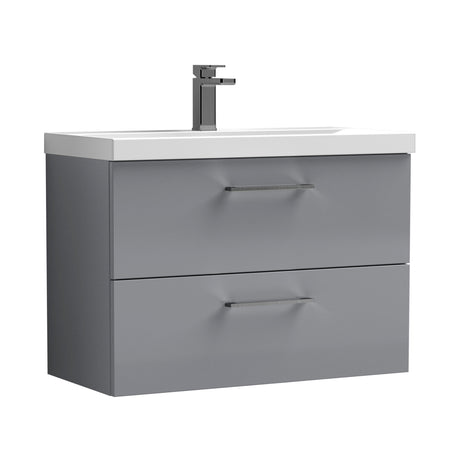 Wall Hung 2 Drawer Vanity Unit with Mid-Edge Ceramic Basin - Choice of Colour, Handle Finish and Size