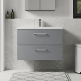 Wall Hung 2 Drawer Vanity Unit with Mid-Edge Ceramic Basin - Choice of Colour, Handle Finish and Size