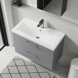 Wall Hung 2 Drawer Vanity Unit with Mid-Edge Ceramic Basin - Choice of Colour, Handle Finish and Size