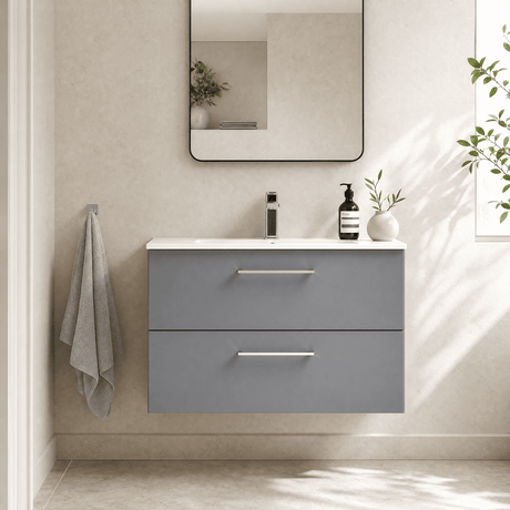 [BFLE2226B] Bramshall Contemporary 2 Soft Close Drawer Wall Hung Vanity Unit, Choice of Size/Basin Type/Colour - Silo