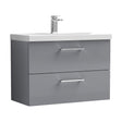 [BFLE2226D] Balterley  Contemporary Bathroom 2 Soft Close Drawer & Thin-Edge Wall Hung Vanity Unit Basin, Satin Grey, 800mm - Cutout