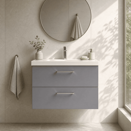 [BFLE2226D] Bramshall Contemporary 2 Soft Close Drawer Wall Hung Vanity Unit, Choice of Size/Basin Type/Colour - Silo