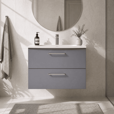 [BFLE2226G] Bramshall Contemporary 2 Soft Close Drawer Wall Hung Vanity Unit, Choice of Size/Basin Type/Colour - Silo