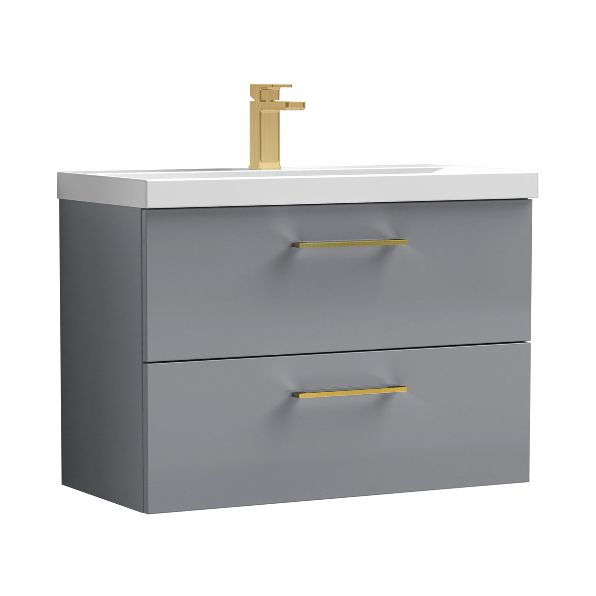 Wall Hung 2 Drawer Vanity Unit with Mid-Edge Ceramic Basin - Choice of Colour, Handle Finish and Size