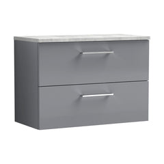 [BFLE2226LBG] Balterley Level 800mm Wall Hung 2 Drawer Vanity Unit with Laminate Worktop for Stylish Compact Bathroom Storage - Satin Grey - Cutout