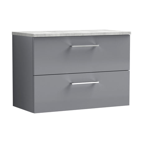 [BFLE2226LBG] Balterley Level 800mm Wall Hung 2 Drawer Vanity Unit with Laminate Worktop for Stylish Compact Bathroom Storage - Satin Grey - Cutout