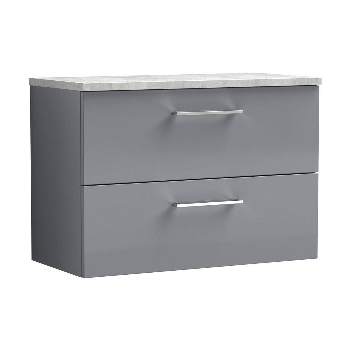 [BFLE2226LBG] Bramshall Contemporary 2 Drawer Wall Hung Vanity Unit with Bellato Grey Laminate Worktop, Choice of Size and Colour - Cutout