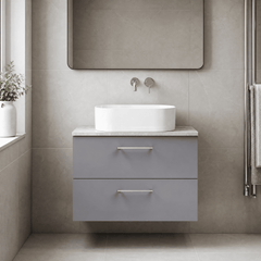 [BFLE2226LBG] Bramshall Contemporary 2 Drawer Wall Hung Vanity Unit with Bellato Grey Laminate Worktop, Choice of Size and Colour