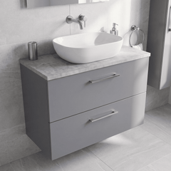 [BFLE2226LBG] Bramshall Contemporary 2 Drawer Wall Hung Vanity Unit with Bellato Grey Laminate Worktop, Choice of Size and Colour