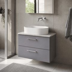 [BFLE2226LBG] Bramshall Contemporary 2 Drawer Wall Hung Vanity Unit with Bellato Grey Laminate Worktop, Choice of Size and Colour