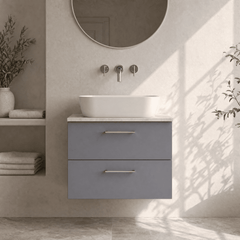 [BFLE2226LBG] Bramshall Contemporary 2 Drawer Wall Hung Vanity Unit with Bellato Grey Laminate Worktop, Choice of Size and Colour - Silo