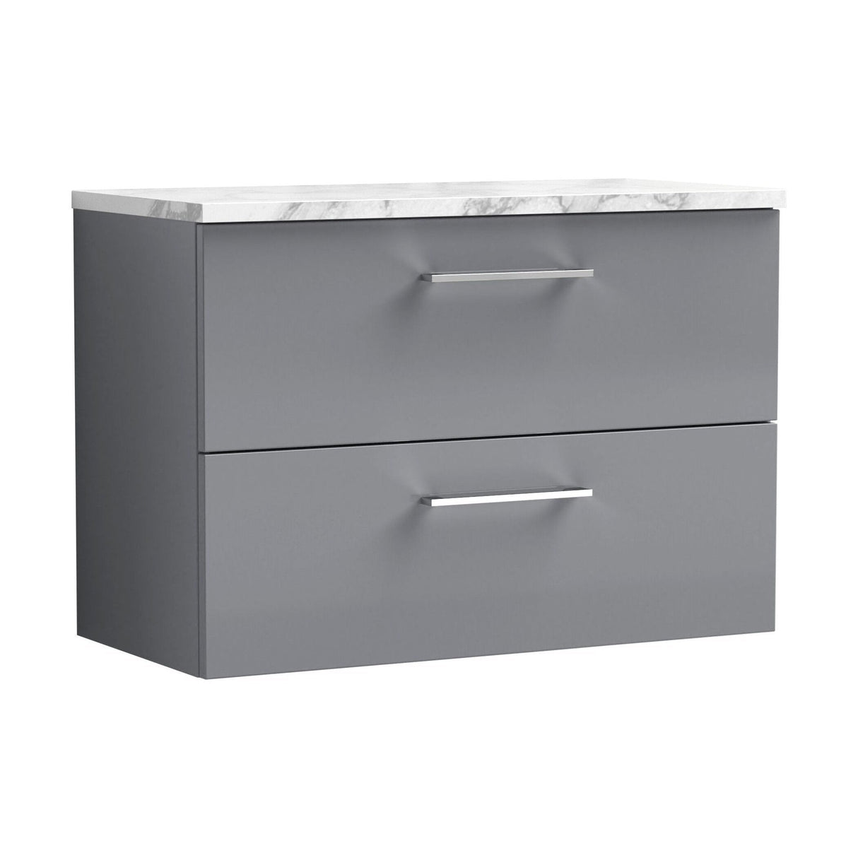 [BFLE2226LCM] Bramshall Contemporary 2 Drawer Wall Hung Vanity Unit with Carrera Marble Laminate Worktop, Choice of Size and Colour - Cutout