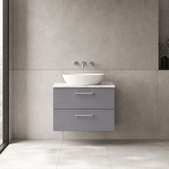 [BFLE2226LCM] Bramshall Contemporary 2 Drawer Wall Hung Vanity Unit with Carrera Marble Laminate Worktop, Choice of Size and Colour