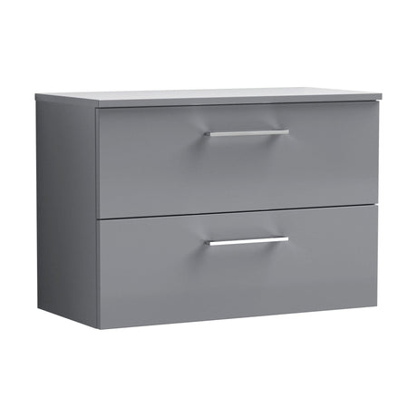 [BFLE2226W] Balterley Level Modern Bathroom 800mm Wall Hung 2 Soft Close Drawer Vanity Unit with Worktop, 557 x 805 x 390mm, Satin Grey - Cutout